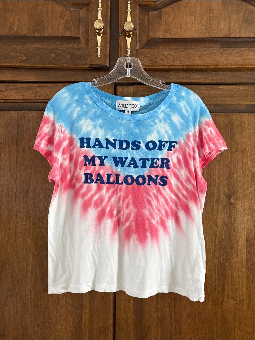 New WILDFOX tie dye graphic tee M Hands Off My Water Balloons